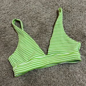 Aerie Lime and White Striped Bikini Top